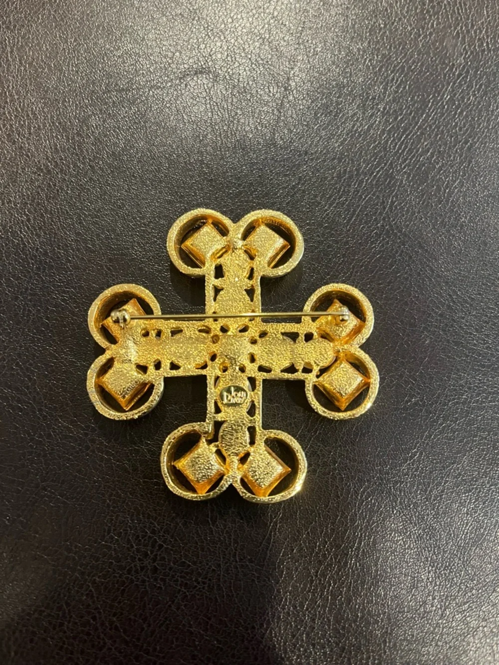 Joan Rivers Gold-Tone Maltese Cross Brooch with Pearls and Red & Green stones - Picture 3 of 4